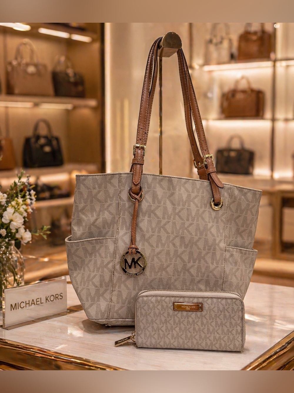 Michael Kors Logo Tote with Matching Wallet
